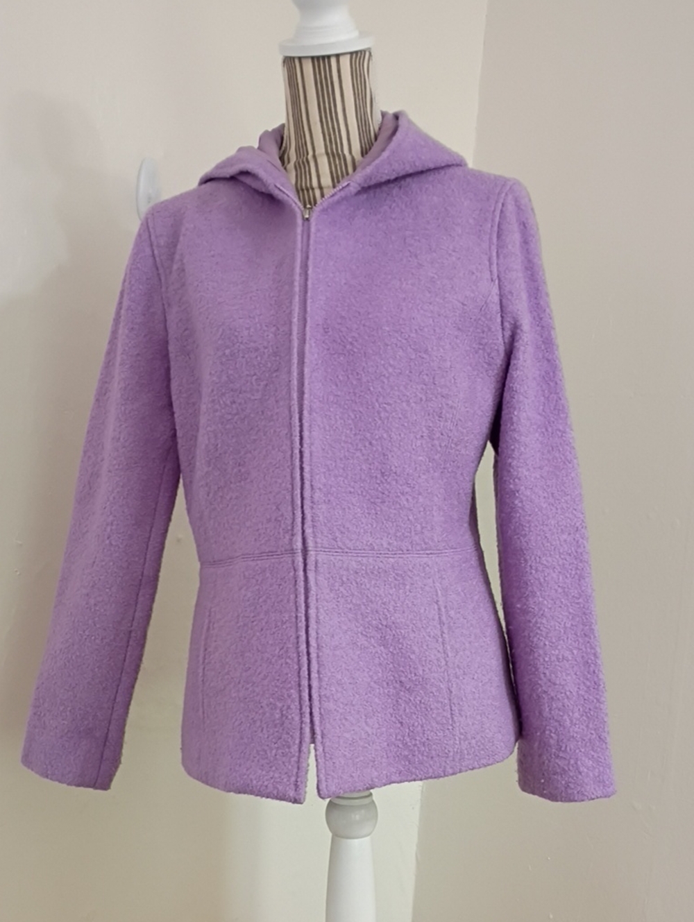 Etcetera Vintage Purple Virgin Wool Front Zip Hooded Jacket Size 12